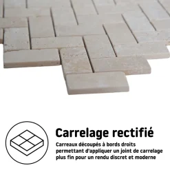 Travertin|Mosaïque Pour Douche<Mosaïque sol et mur en travertin motif chevron L.31 x l.30,5 cm x ép.8 mm, Travertino