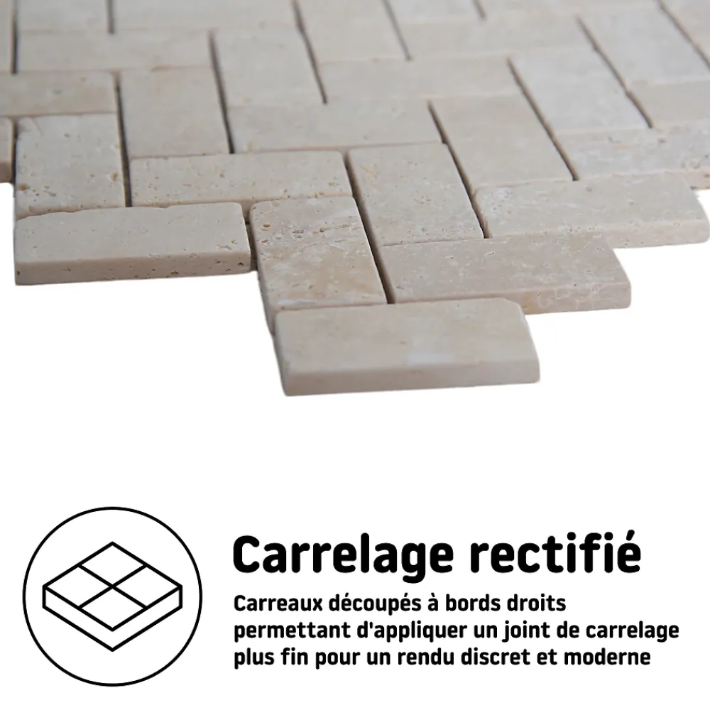 Travertin|Mosaïque Pour Douche<Mosaïque sol et mur en travertin motif chevron L.31 x l.30,5 cm x ép.8 mm, Travertino