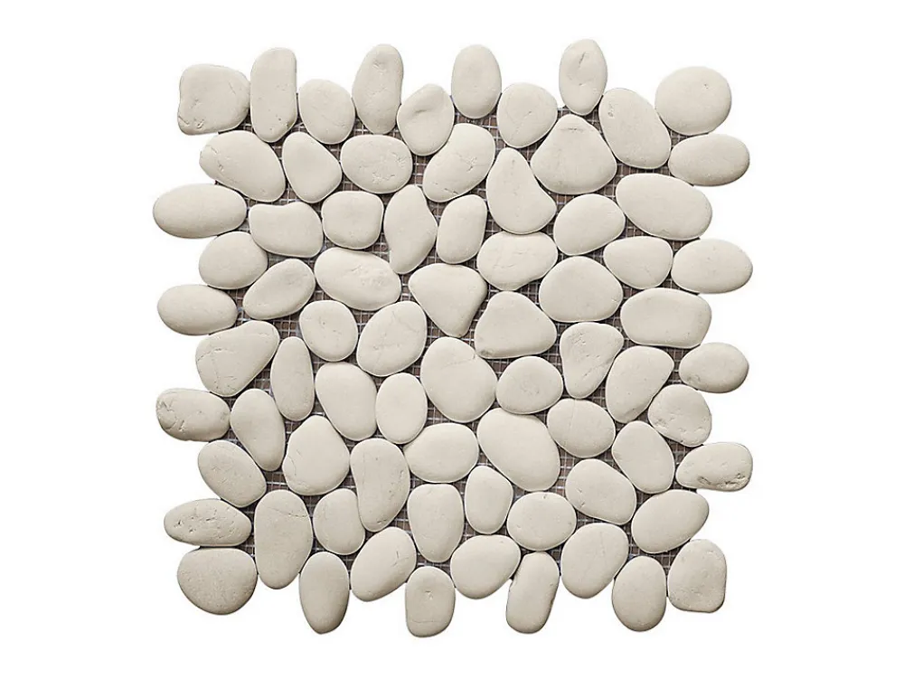 Vente-unique Mosaïque sol et mur galets naturels crème - pack de 1m² (dalles de 30x30 cm) - OLA- Carrelage Sol Effet Pierre