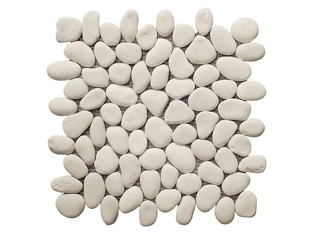 Vente-unique Mosaïque sol et mur galets naturels crème - pack de 1m² (dalles de 30x30 cm) - OLA- Carrelage Sol Effet Pierre