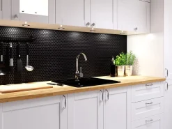 Ilcom Mosaïque sur résille pour salle de bain et cuisine en céramique 31.7 cm x 29.3 cm- Black dots- Mosaïque Pour Douche|Mosaïque Pour Wc