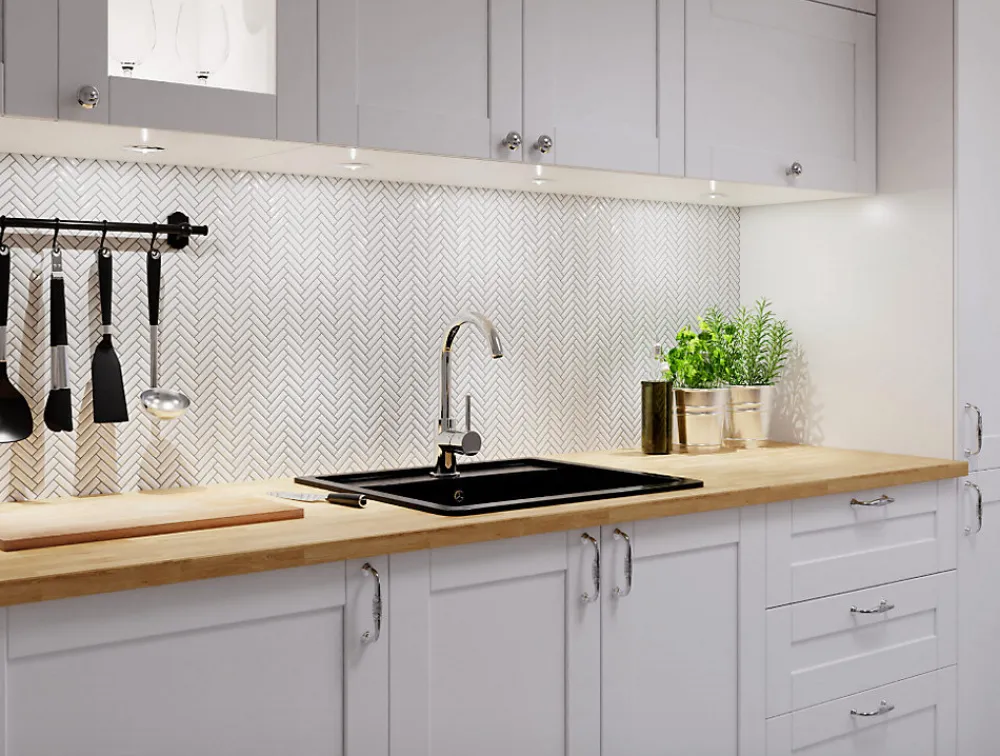Ilcom Mosaïque Pour Douche<Mosaïque sur résille pour salle de bain et cuisine en céramique 28 cm x 27 cm - Gloss white chevron