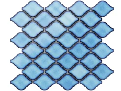 Ilcom Mosaïque sur résille pour salle de bain et cuisine en céramique - 28.2 cm x 25.2 cm - Blue arabesque- Mosaïque