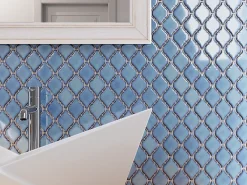 Ilcom Mosaïque sur résille pour salle de bain et cuisine en céramique - 28.2 cm x 25.2 cm - Blue arabesque- Mosaïque