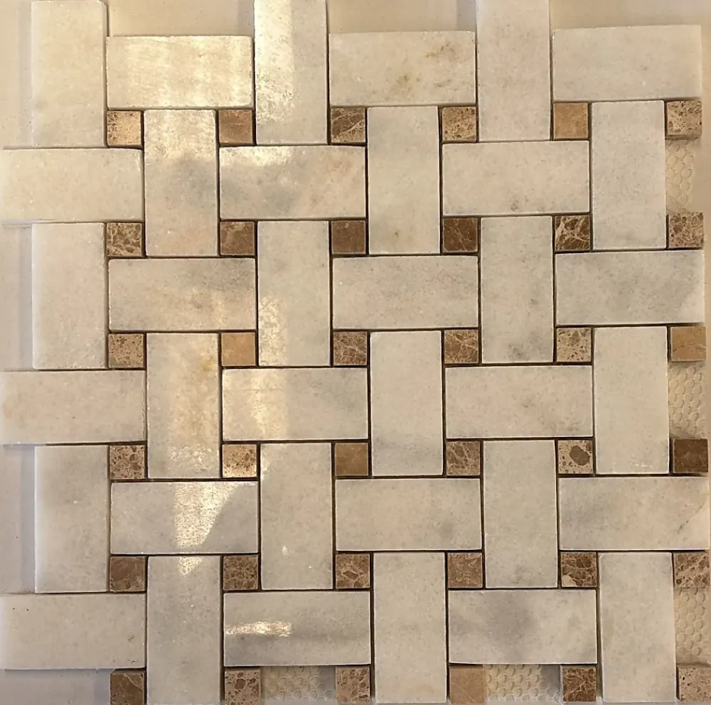 Albedo Pierre Mosaïque Tissage panier en Marbre Blanc - Emperador- Mosaïque Pour Douche