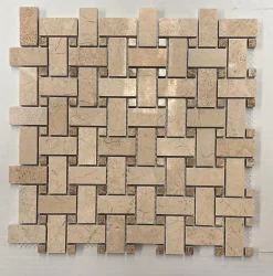 Albedo Pierre Mosaïque Tissage panier en Marbre Beige - Emperador- Mosaïque Pour Douche|Mosaïque