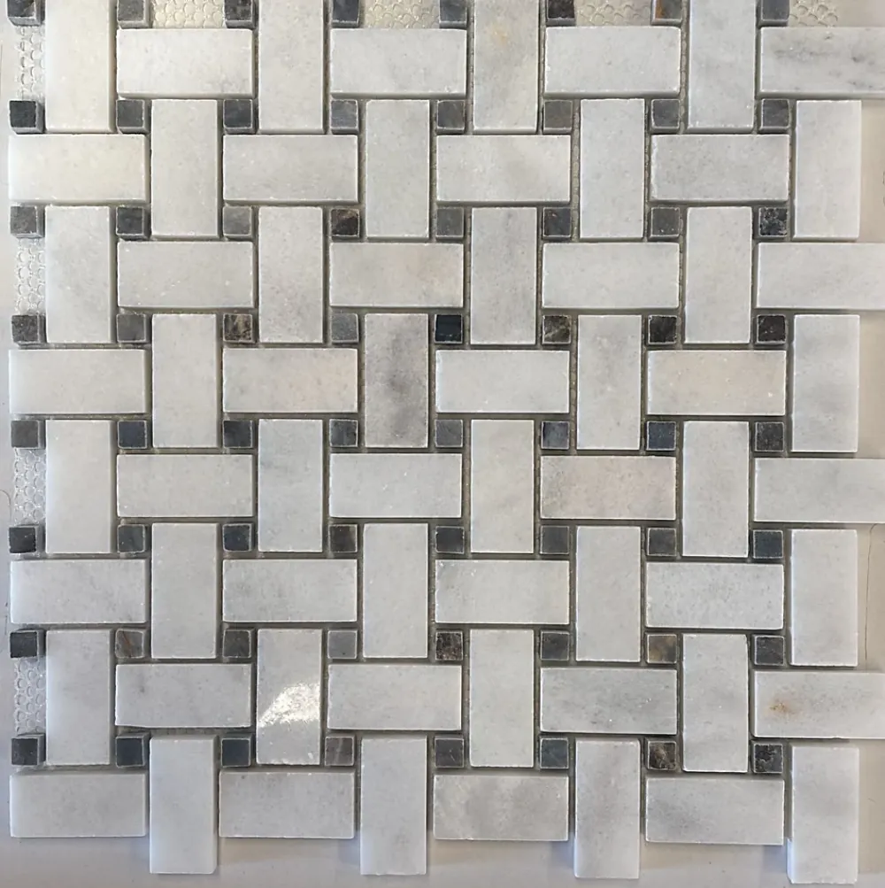 Albedo Pierre Mosaïque Tissage panier en Marbre Blanc - Noir- Mosaïque|Mosaïque Pour Pièce À Vivre