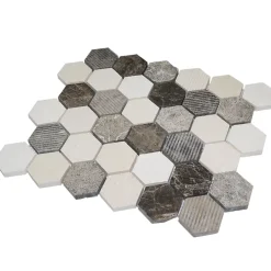 Decoon Mosaïque Pour Wc|Mosaïque<Mosaïque Travertin - Mix Gris - Hexagones