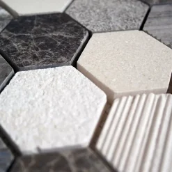 Decoon Mosaïque Pour Wc|Mosaïque<Mosaïque Travertin - Mix Gris - Hexagones