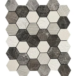 Decoon Mosaïque Pour Wc|Mosaïque<Mosaïque Travertin - Mix Gris - Hexagones