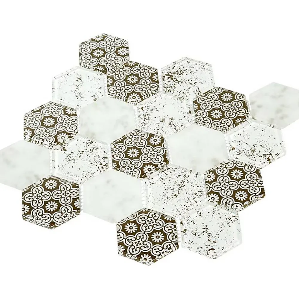 Decoon Mosaïque Verre - Mix Brown Déco - Hexagones- Mosaïque Pour Wc