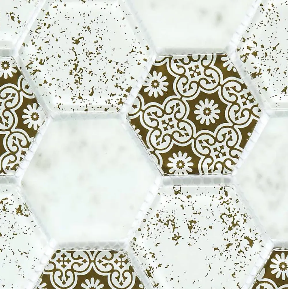 Decoon Mosaïque Verre - Mix Brown Déco - Hexagones- Mosaïque Pour Wc