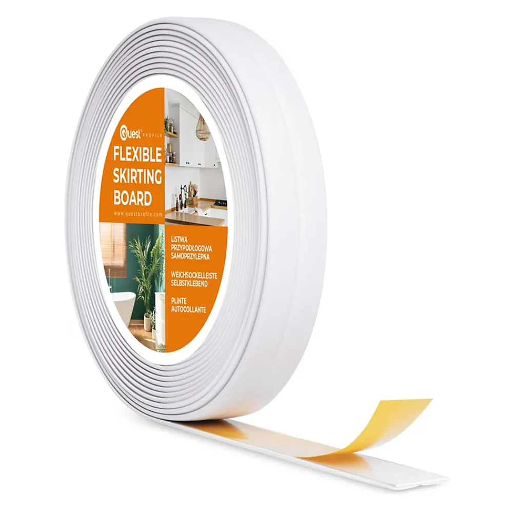 Quest Plinthe Pour Sol En Vinyle Et Pvc<Moulure Souple en PVC 10x10 mm, Auto-Adhésive avec Bande Mousse, Plinthe Souple, pour Finitions et Étanchéité des Jonctions, blanc