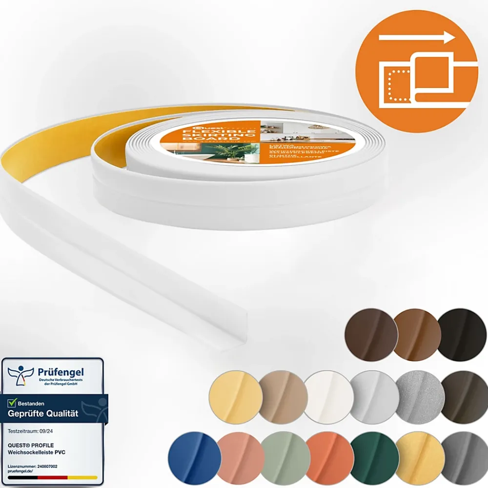Quest Plinthe Pour Sol En Vinyle Et Pvc<Moulure Souple en PVC 10x10 mm, Auto-Adhésive avec Bande Mousse, Plinthe Souple, pour Finitions et Étanchéité des Jonctions, blanc