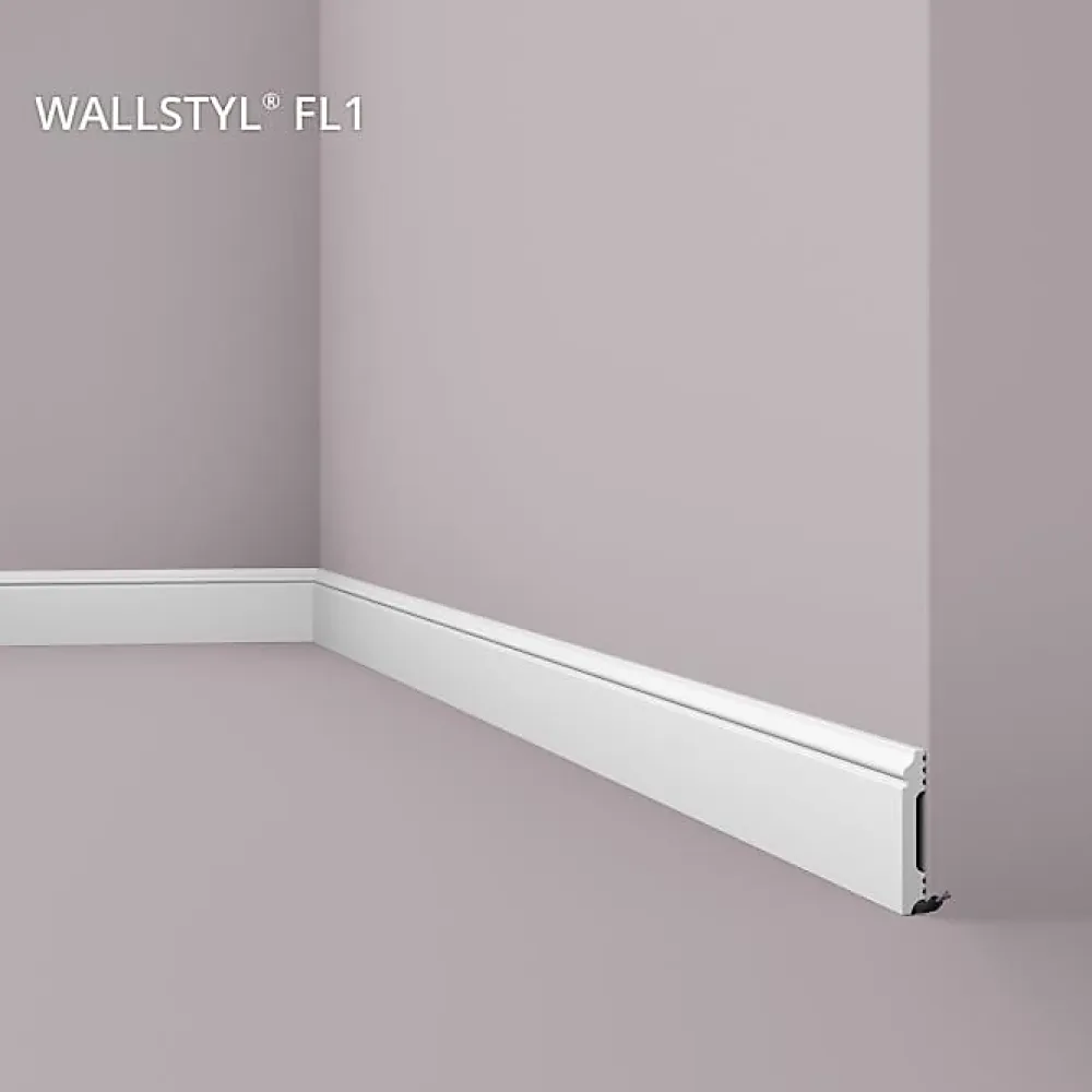 NMC Moulures - Design moderne - FL1 WALLSTYL - Blanc - 2m- Plinthe Pour Parquet Et Stratifié