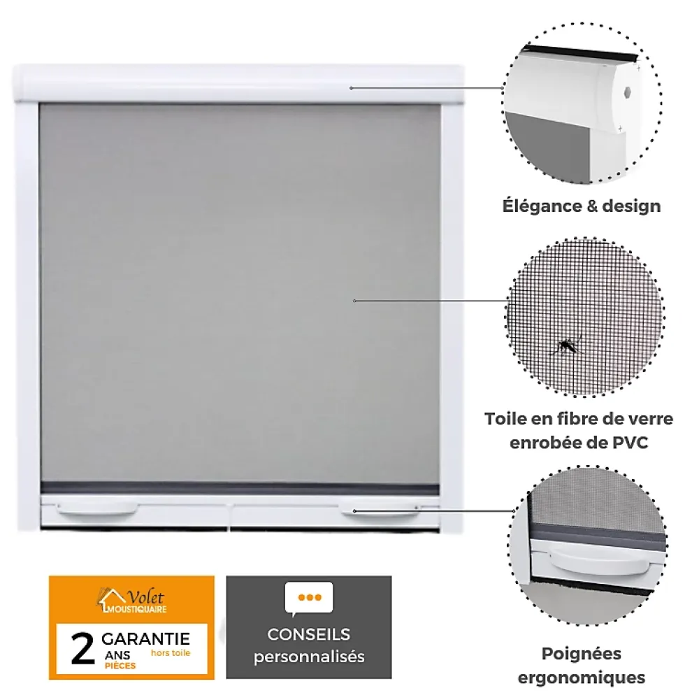 Volet-Moustiquaire Moustiquaire Pour Fenêtre<MOUSTIQUAIRE ENROULABLE EN ALU H.145 X L.100 CM POUR FENETRE - TOP PRIX - poignées Design