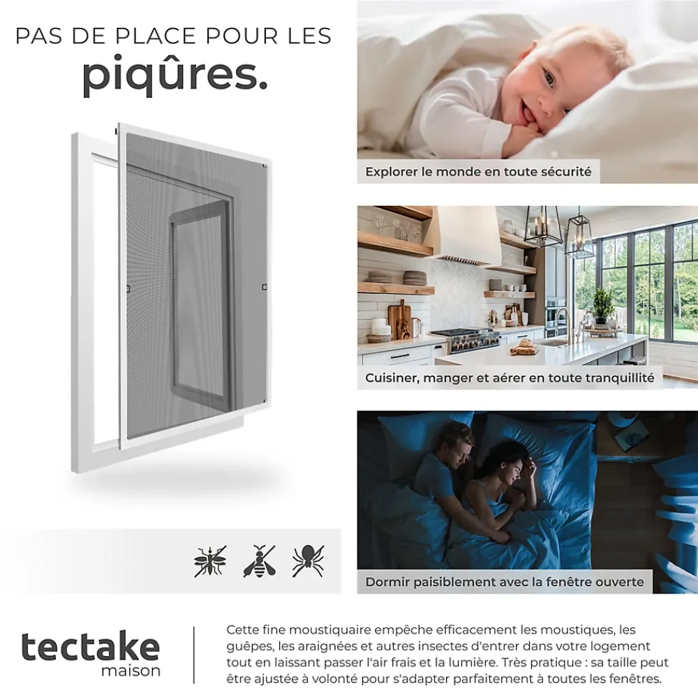 Tectake Moustiquaire Pour Fenêtre<Moustiquaire pour Fenêtres Découpe individuelle sans percer ni visser