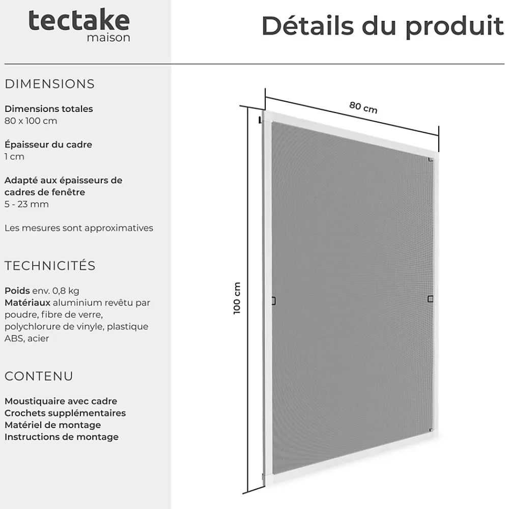 Tectake Moustiquaire Pour Fenêtre<Moustiquaire pour Fenêtres Découpe individuelle sans percer ni visser
