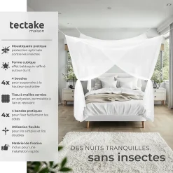 Tectake Moustiquaire Pour Fenêtre<Moustiquaire pour lits simples et doubles Maillage serré Lavable 220x200x210cm