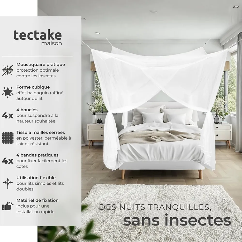 Tectake Moustiquaire Pour Fenêtre<Moustiquaire pour lits simples et doubles Maillage serré Lavable 220x200x210cm