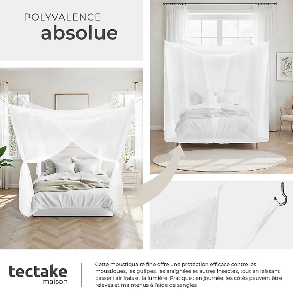Tectake Moustiquaire Pour Fenêtre<Moustiquaire pour lits simples et doubles Maillage serré Lavable 220x200x210cm