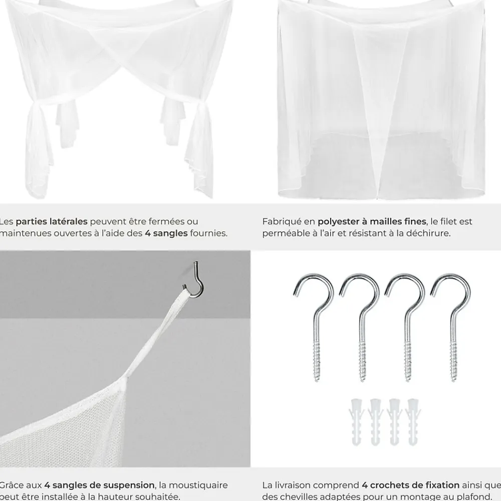 Tectake Moustiquaire Pour Fenêtre<Moustiquaire pour lits simples et doubles Maillage serré Lavable 220x200x210cm