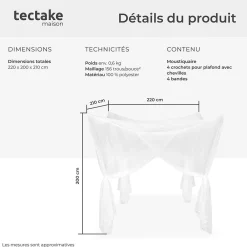 Tectake Moustiquaire Pour Fenêtre<Moustiquaire pour lits simples et doubles Maillage serré Lavable 220x200x210cm