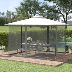 Outsunny Moustiquaire pour tonnelle barnum polyester nylon 3 x 4 m gris foncé- Moustiquaire Pour Tonnelle Et Pergola