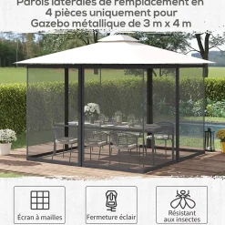 Outsunny Moustiquaire pour tonnelle barnum polyester nylon 3 x 4 m gris foncé- Moustiquaire Pour Tonnelle Et Pergola