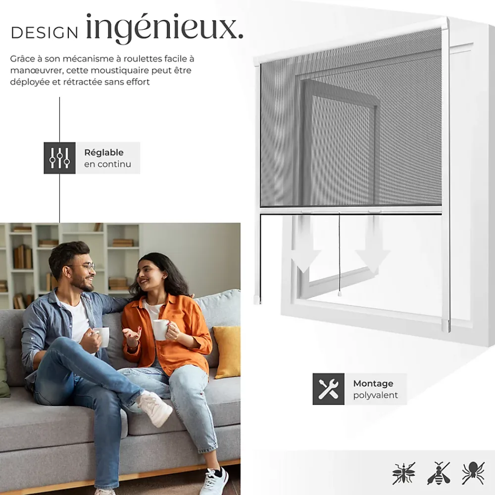 Tectake Moustiquaire store pour fenêtre en Aluminium Découpe individuelle- Moustiquaire Pour Fenêtre