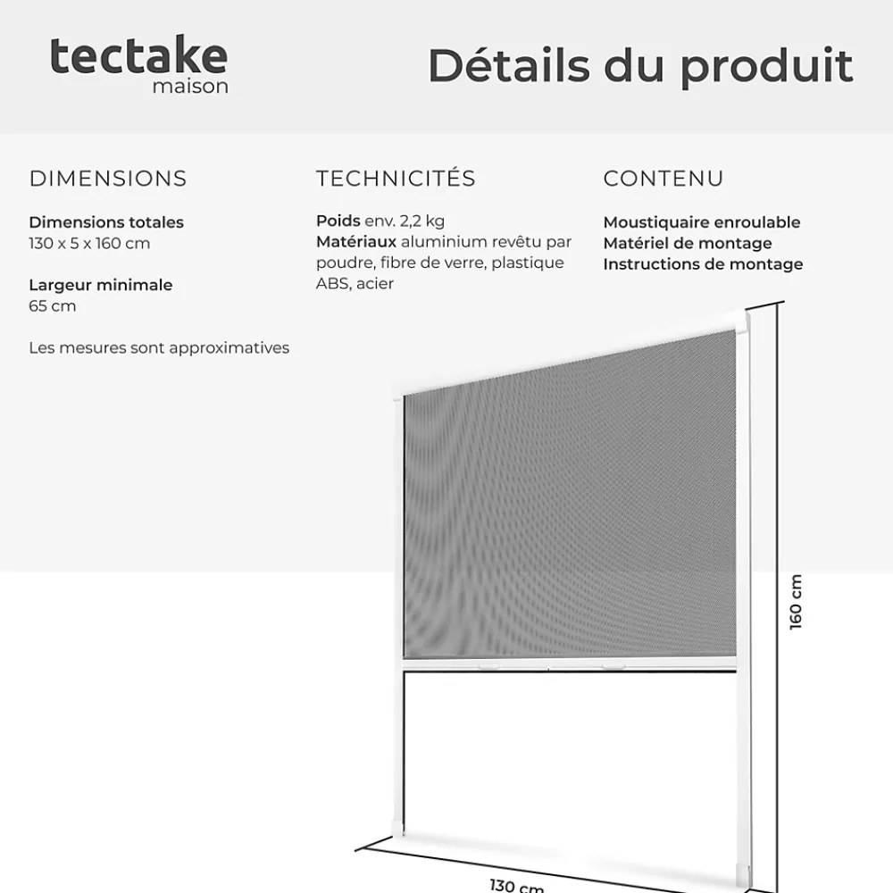 Tectake Moustiquaire store pour fenêtre en Aluminium Découpe individuelle- Moustiquaire Pour Fenêtre