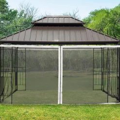 Outsunny Moustiquaires pour tonnelle barnum 3 x 4 m - lot de 4 moustiquaires zippées + crochets d'attaches - polyester nylon- Moustiquaire Pour Tonnelle Et Pergola