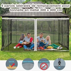 Outsunny Moustiquaires pour tonnelle barnum 3 x 4 m - lot de 4 moustiquaires zippées + crochets d'attaches - polyester nylon- Moustiquaire Pour Tonnelle Et Pergola