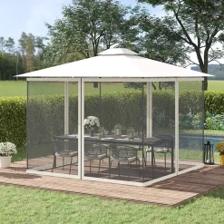 Outsunny Moustiquaire Pour Tonnelle Et Pergola<Moustiquaires pour tonnelle barnum 3 x 4 m - lot de 4 moustiquaires zippées + crochets d'attaches - polyester nylon