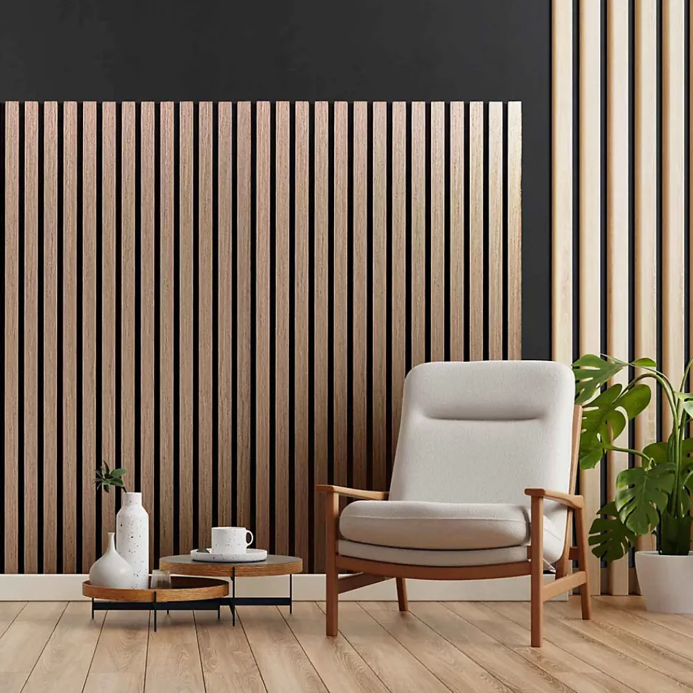 Frankystar Panneau Tasseau Bois<Mozart - Lot de 2 panneaux acoustiques à lattes en bois 235x60 cm, marron clair