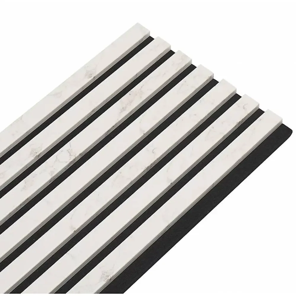 Decoon Panneau Tasseau Bois<Mur TV - Lot de 5 Panneaux tasseaux bois 250 x 30 x 1,9 cm - décor marbre blanc/feutrine noir - 3,75m²