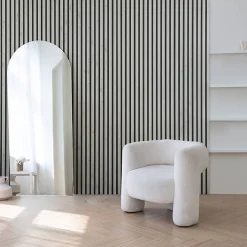Decoon Panneau Tasseau Bois<Mur TV - Lot de 5 Panneaux tasseaux bois 250 x 30 x 1,9 cm - décor marbre blanc/feutrine noir - 3,75m²