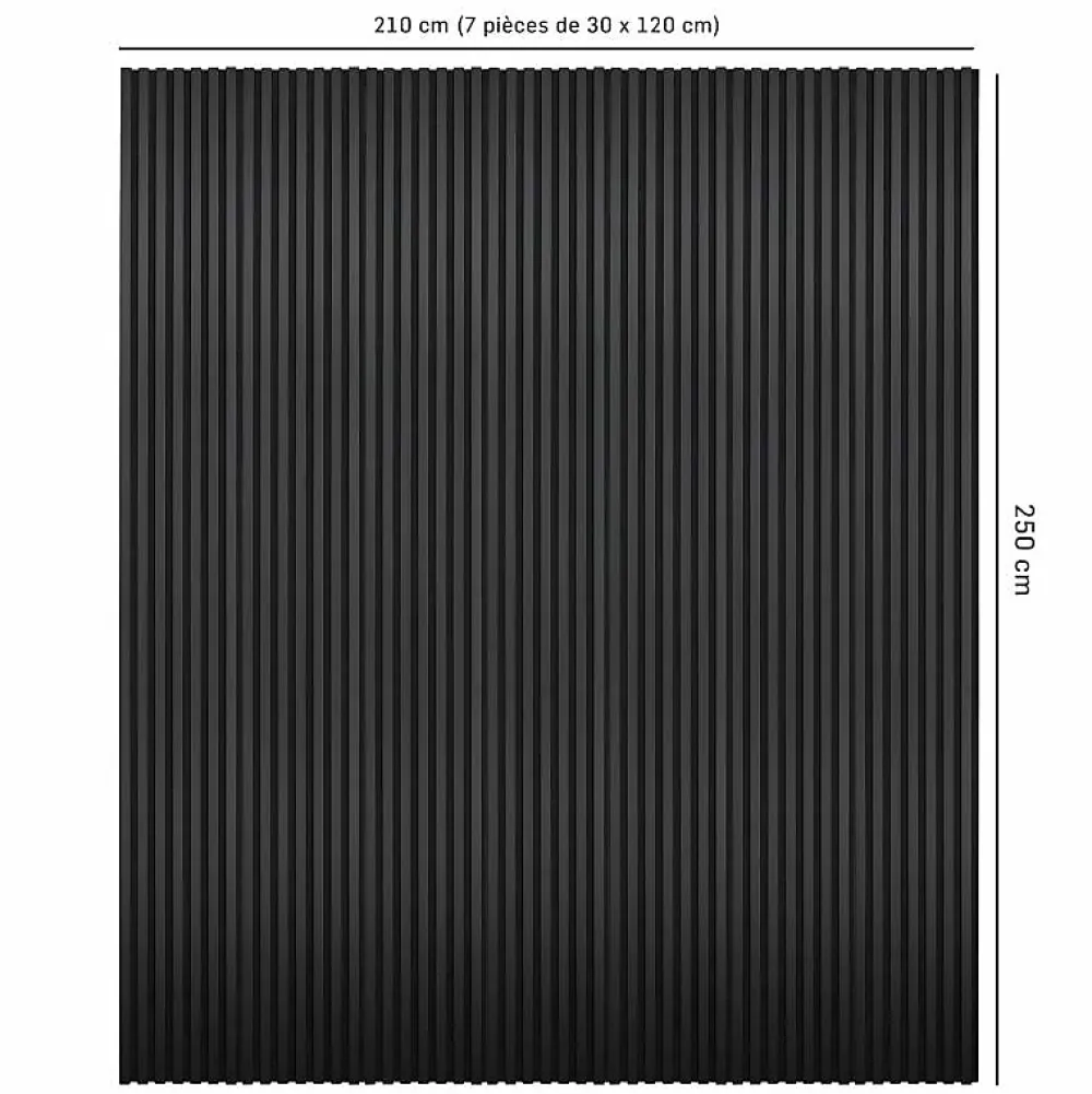 Decoon Panneau Tasseau Bois<Mur TV - Lot de 7 Panneaux tasseaux bois 250 x 30 x 1,9 cm - Lamelles placage noir fond noir - 5,25m²