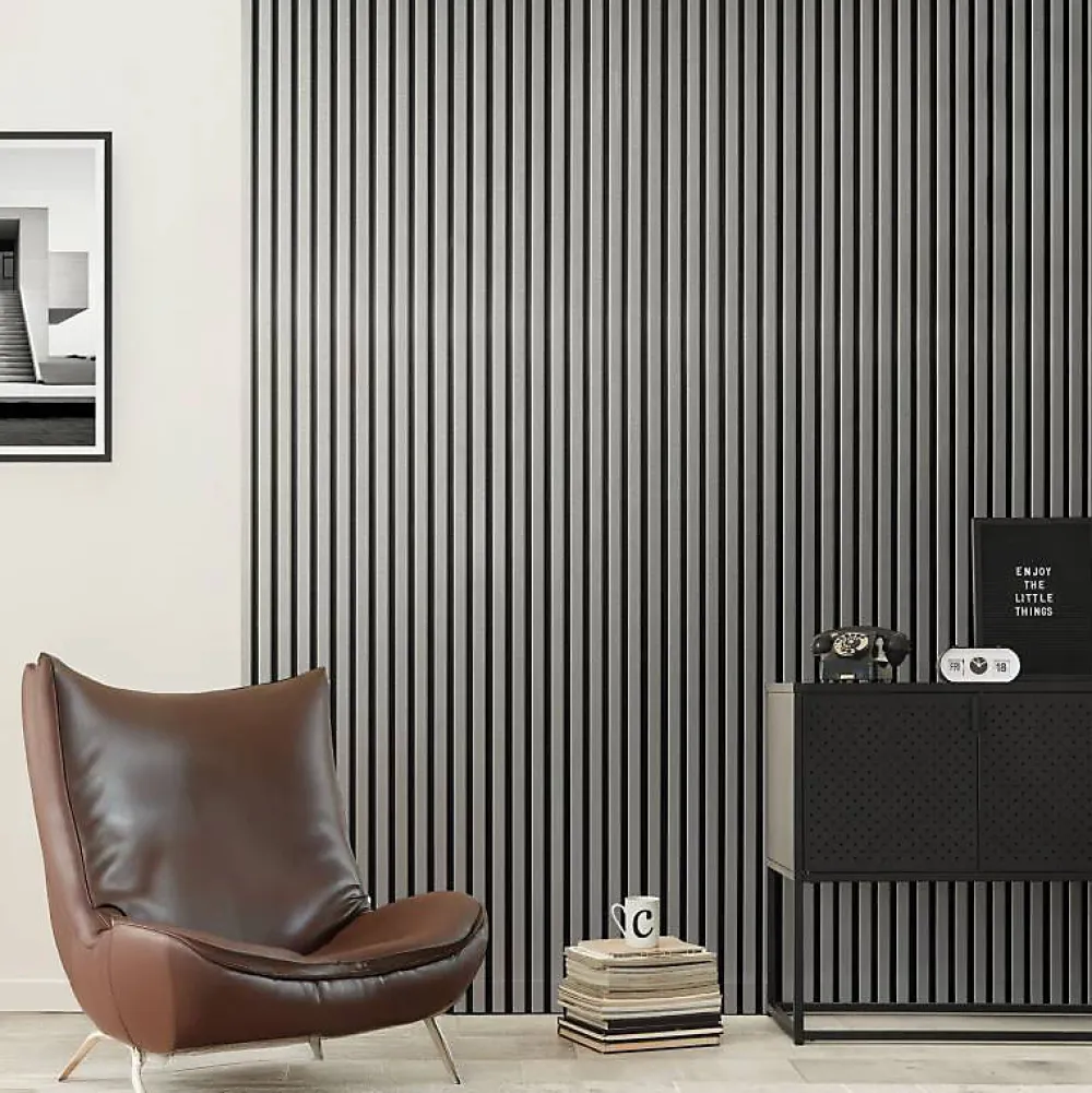 Decoon Panneau Tasseau Bois<Mur TV - Lot de 7 Panneaux tasseaux bois 250 x 30 x 1,9 cm - décor alu/feutrine noir - 5,25m²