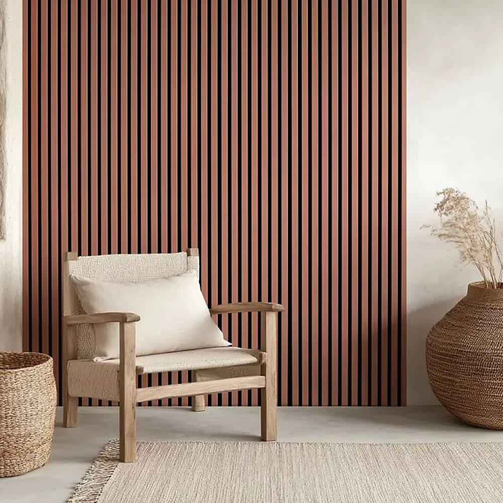 Decoon Panneau Tasseau Bois<Mur TV - Lot de 5 Panneaux tasseaux bois 250 x 30 x 1,9 cm - terracotta/feutrine noir - 3,75m²