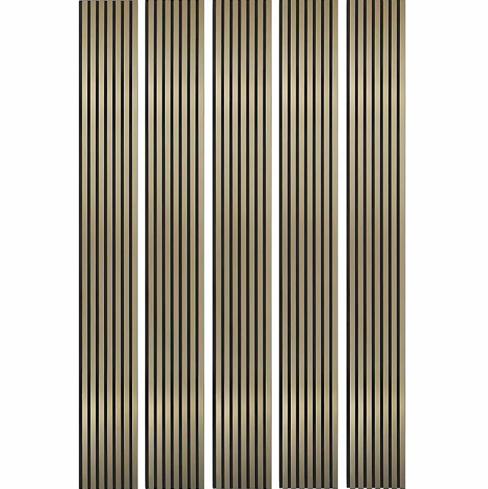 Decoon Panneau Tasseau Bois<Mur TV - Lot de 5 Panneaux tasseaux bois 250 x 30 x 1,9 cm - gold/feutrine noir - 3,75m²