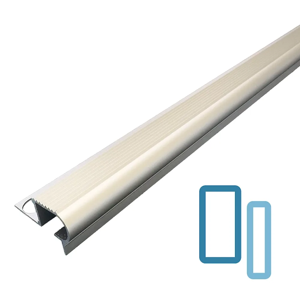 Lux Mosaic Nez de Marche Escalier Arrondi Argent Mat 13 mm Antiderapante Décoratif EXT/INT pour carrelage. L 2,5m.- Profilé De Rénovation De Marche