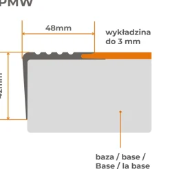 Quest Nez De Marche|Nez De Marche<Nez de marche PVC 48x42mm, , profilé d'escalier PMW, auto-adhésif, antidérapant, d'escalier-protection, beige, 1.3m