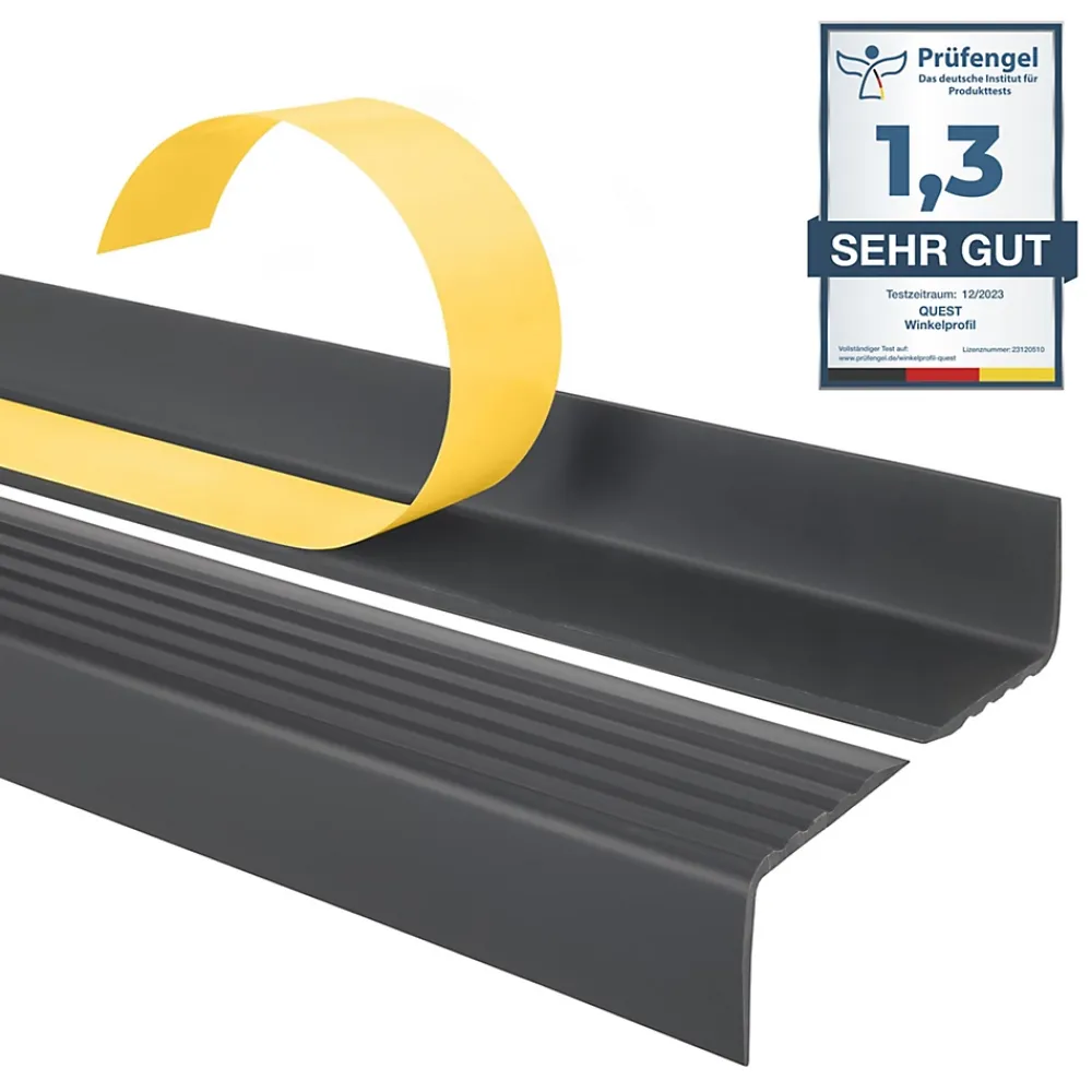 Quest Nez de marche PVC 40x25mm, , profilé d'escalier ND, auto-adhésif, antidérapant, d'escalier-protection, gris foncé, 0.7m- Nez De Marche|Nez De Marche