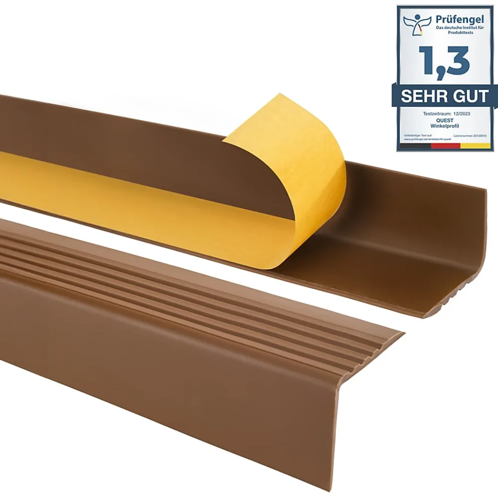 Quest Nez De Marche|Nez De Marche<Nez de marche PVC 50x42mm, , profilé d'escalier RGP, auto-adhésif, antidérapant, d'escalier-protection, marron, 1.3m