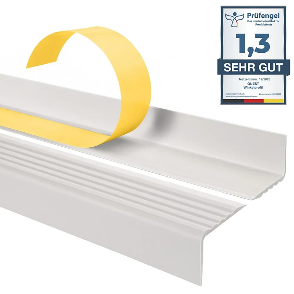 Quest Nez de marche PVC 40x25mm, , profilé d'escalier ND, auto-adhésif, antidérapant, d'escalier-protection, blanc, 1.3m- Nez De Marche|Nez De Marche