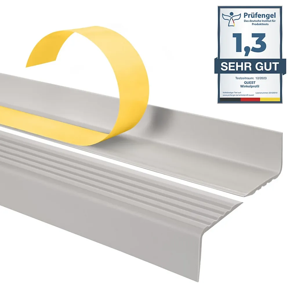 Quest Nez de marche PVC 40x25mm, , profilé d'escalier ND, auto-adhésif, antidérapant, d'escalier-protection, gris clair, 1.3m- Nez De Marche|Nez De Marche