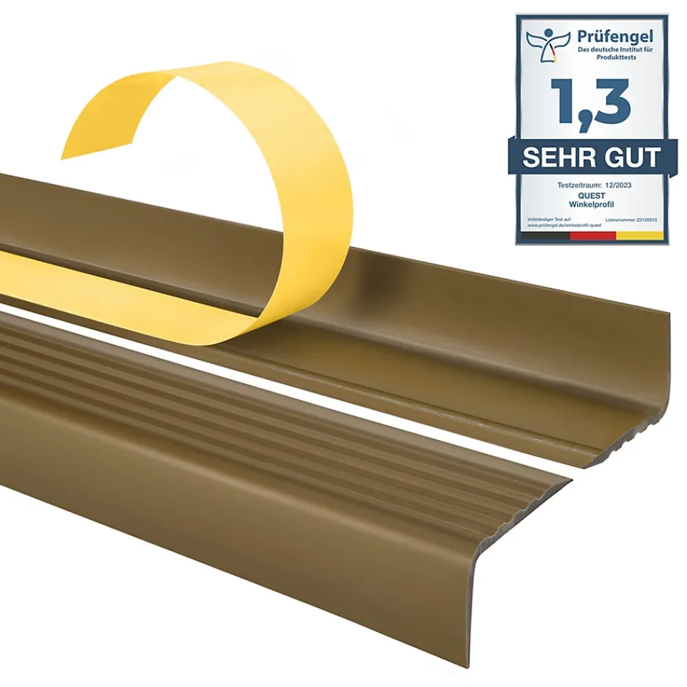 Quest Nez de marche PVC 40x25mm, , profilé d'escalier ND, auto-adhésif, antidérapant, d'escalier-protection, laiton, 1.5m- Nez De Marche|Nez De Marche