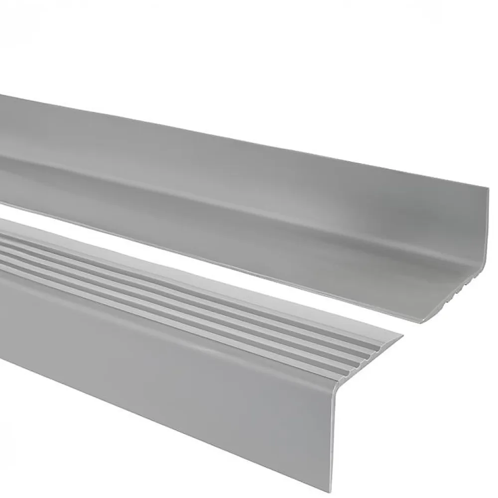 Quest Nez de marche PVC 52x40mm, , profilé d'escalier RGP, antidérapant, d'escalier-protection, gris, 1.5m- Nez De Marche|Nez De Marche