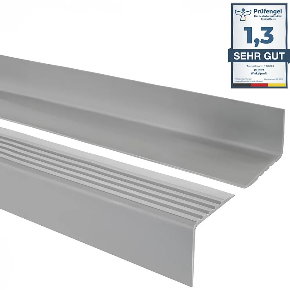 Quest Nez de marche PVC 52x40mm, , profilé d'escalier RGP, antidérapant, d'escalier-protection, gris, 1.5m- Nez De Marche|Nez De Marche